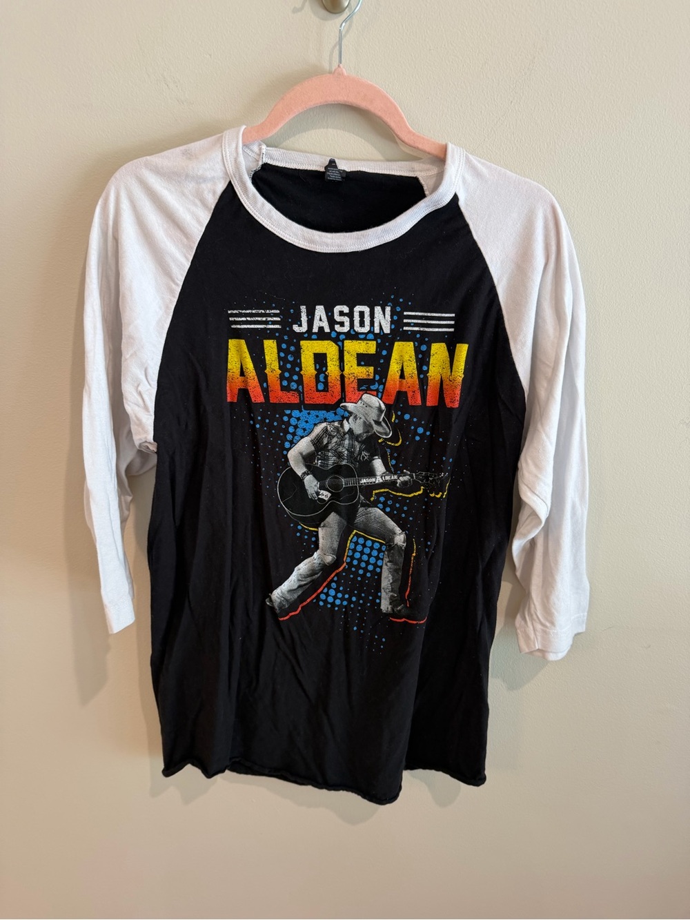 Jason Aldean Black & White Raglan Graphic Baseball Tee